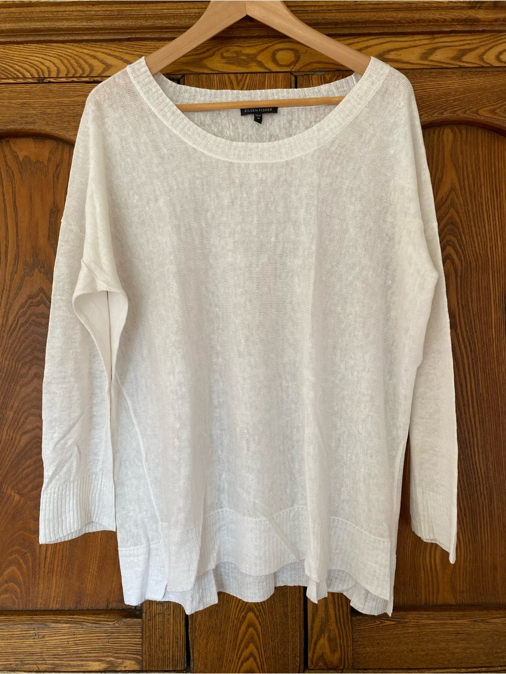 Eileen Fisher M knit linen jersey white oversize boxy top sweater long sleeve L